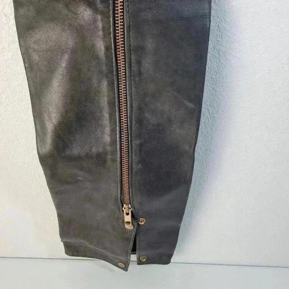 Motorcycle Chaps California Creations Black Leather Biker Sz Med Made In USA - Picture 3 of 8